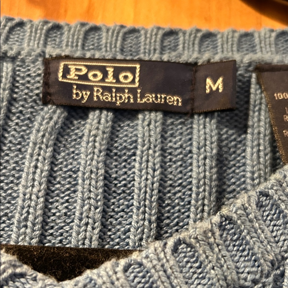 Polo by Ralph Lauren Light Blue Ribbed V‑Neck Sweater Vest with White Trim - Picture 2 of 2